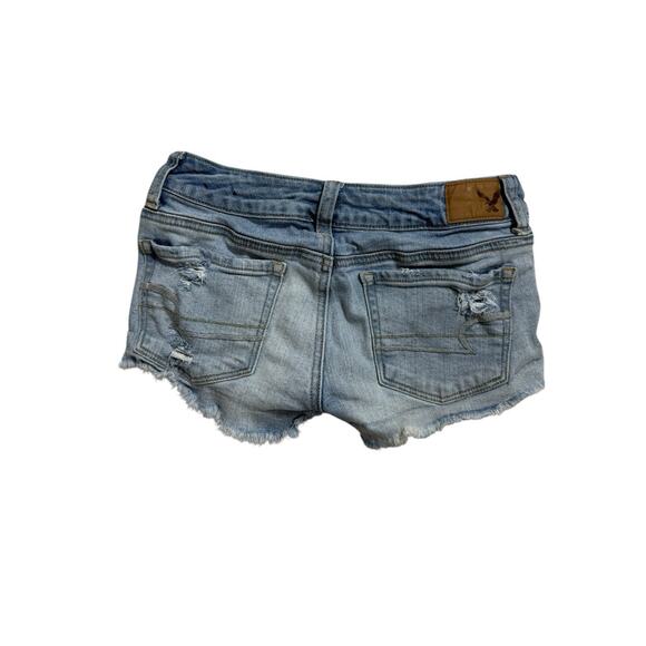 American Eagle Womens Jean Shorts Sz 2 Low Rise Shortie Denim Stretch Y2K Micro - Picture 2 of 4
